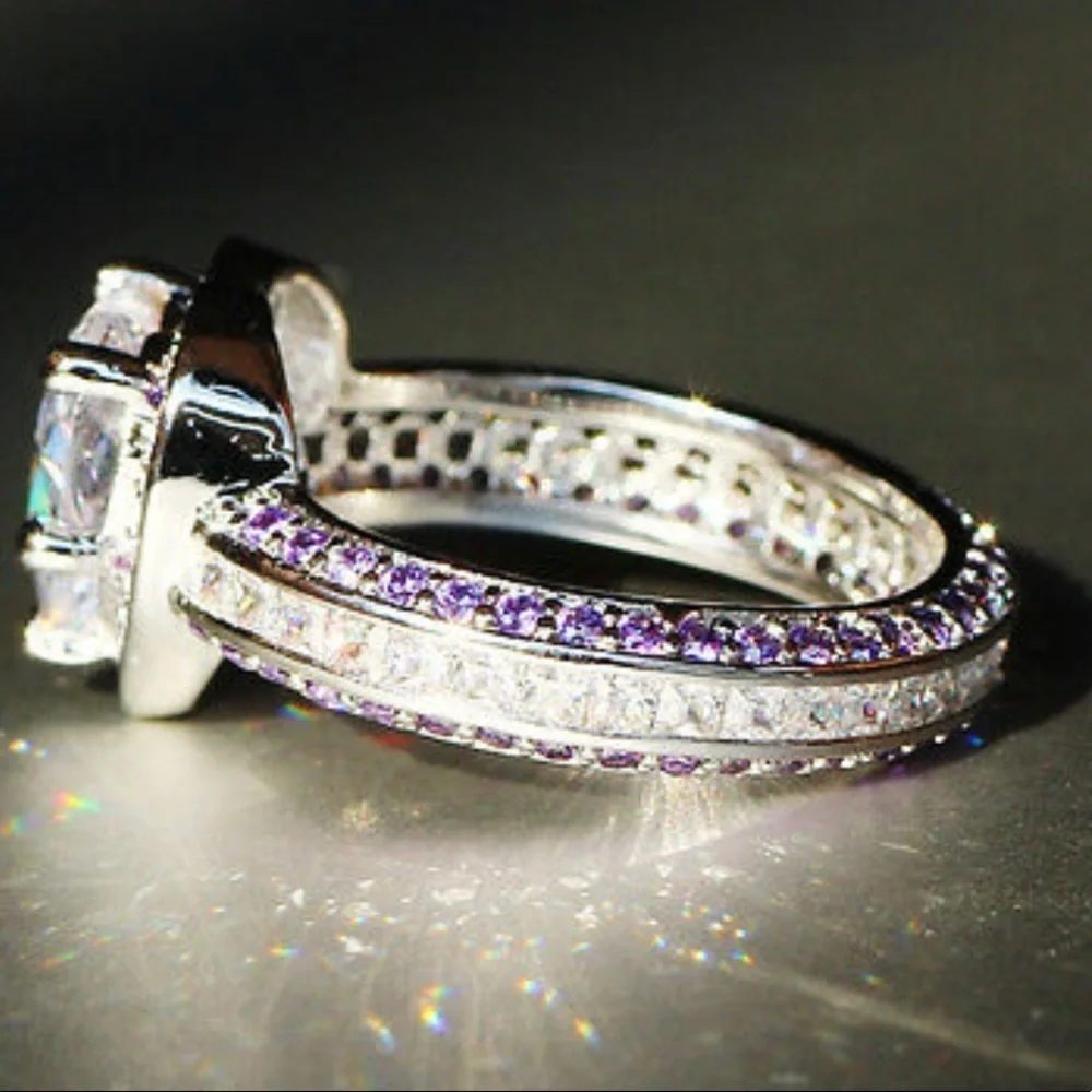 925 Princess Cut 3.8 CT Purple CZ Heart Ring